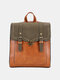 Vintage Simple Stitch Detail Double Release Buckle Decor Color Block Soild Backpack - Brown