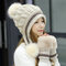 महिलाओं के घुटने की टोपी और दस्ताने सर्दियों सेट टोपी कान फ्लैप के साथ सेट करें बेनी टोपी अशुद्ध फर पोम पोम के साथ - #02
