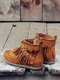 Plus Size Women Suede Tassel Metal Buckle Flat Ankle Boots - Yellow