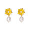 5 Colors Vintage Pearl Pendant Earring Geometric Three-dimensional Lotus Ear Drop Elegant Jewelry - Yellow