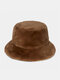 Unisex Faux Rabbit Fur Solid Color Autumn Winter Simple Warmth Bucket Hat - Brown