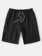 Mens Solid Color Seam Detail Sport Drawstring Mid Length Shorts - Black