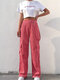 Casual Zip Front Button Plus Size Pocket Pants for Women - Pink