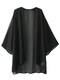 Brief Casual Women Half Sleeve Solid Color Chiffon Cardigan - Black