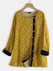 بلوزة كاجوال بأكمام طويلة وطبعة هندسية للنساء - الأصفر