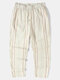 Mens Striped Drawstring Waist Daily Loose Straight Pants - Beige