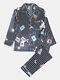 Mens Poker Print Pinstripe Silk-Satin Lapel Button Loungewear With Pocket - Blue