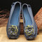 Women Casual Soft Handmade Floral Genuine Leather Flats - Blue