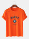 Mens Letter Character Printed Crew Neck Short Sleeve Cotton T-Shirts - Orange