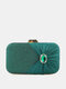 Women Satin Fashion Rhinestone Solid Color Beautiful Handbag Dinner Bag - Green