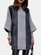 Contrast Color O-neck Loose Midi Dress For Women - Gray
