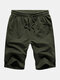 Men Solid Color Casual Home Sports Shorts - Army Green