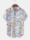 Mens Colorful Element Mushroom Pattern Print Loose Light Short Sleeve Shirts - White