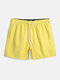 Men Solid Mesh Lined Drawstring Elastic Waist Cosy Board Shorts - Yellow