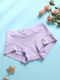 1Pcs Women Cotton Seamless Solid Breathable Cozy Mid Waist Panties - Multi Color - Purple