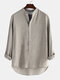 Mens Cotton Linen V-neck Collar Long Sleeve Henley Shirts - Beige