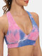 Women Tie-Dye Print Breathable Jacquard Wireless Cross Straps Yoga Sports Bra - Pink