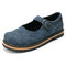 Women Large Size Retro Comfy Round Toe Buckle Flat Casual Shoes - Dark Blue