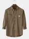 Mens Solid Color Double Pocket Lapel High Low Hem Long Sleeve Shirts - Khaki