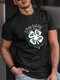 Mens Clover Letter Graphic Crew Neck St Patrick's Day Short Sleeve T-Shirts Winter - Black