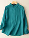 Solid Long Sleeve Button Front Lapel Shirt - Blue