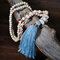 Bohemian Wooden Bead Shell Tassel Pendant Long Necklace Starfish Turquoise Beaded Necklace - Blue