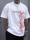 Mens Japanese Cherry Blossoms Print Crew Neck Short Sleeve T-Shirts Winter - White