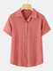 Solid Chiffon Lapel Short Sleeve Button Down Shirt Women - Light Watermelon Red
