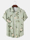 Mens Flower Printed Button Up Holiday Short Sleeve Shirts - Green