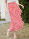 Floral Print Irregular Ruffle Zip Back Skirt For Women - Red