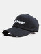 Unisex Washed Cotton Solid Color Ripped 3D Letter Embroidery Fashion Sunscreen Baseball Caps - Black