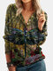 Gragonfly Printed Long Sleeve Button Hoodie For Women - Green