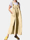 Casual Solid Color Side Pockets Buttons Sleeveless Jumpsuits - Khaki