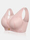 Wireless Gather Lightly Lined Wide Shoulder Straps Lace Bras - Pink