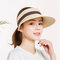 Wide Brim and Visor Style Straw Hats For Women Hollowed-out Top Visor Hats Adjustable Cap - Beige