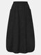 Corduroy Solid Color Elastic Waist Pocket Casual Skirt For Women - Black