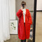 Loose Knees Long Knit Sweater Thickening Cardigan Coat - Red