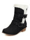 Women Large Size Warm Fur Lining  Chunky Heel  Mid-calf  Winter Boots - Black