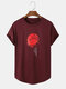 Mens Sunset Landscape Japanese Print Curved Hem Short Sleeve T-Shirts - Wine Red