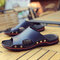 Men Large Size Non-Slip Leather Slippers Beach Shoes - Navy Blue