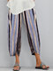 Striped Elastic Waist Casual Pants For Women - Blue