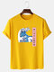 Mens Ukiyo Wave Graphic Print 100% Cotton O-Neck Short Sleeve T-Shirt - Yellow