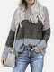 Women Contrast Color Patchwork Long Sleeve Casual Sweater - Black