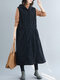Corduroy Sleeveless Patchwork Vintage Hooded Plus Size Coat - Black