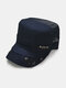 Men Washed Distressed Cotton Mesh Patchwork Stars Rivet Decoration Breathable Sunscreen Military Hat Flat Cap - Navy
