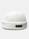 Unisex Acrylic Knitted Solid Color Letter Pattern Cloth Label Fashion Warmth Skull Cap Beanie Hat - White