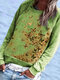 Butterflies Print Long Sleeve O-neck Casual Sweatshirt For Women - Green