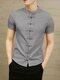 Mens Retro Button Linen Short Sleeve Shirts - Gray