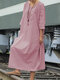 Solid Color Half Sleeves Asymmetrical Collar Casual Button Dress - Pink
