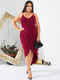 Solid Straps Backless Plus Size Sexy Slit Dress - Wine Red